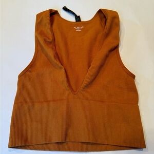 Urban Outfitters Seamless Plunging Ribbed Cropped Bra Top Orange Medium